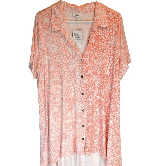 Kim Rogers Julianna Tunic Hi Low Button Down Short Sleeve Slinky Size XL New - Picture 9 of 9